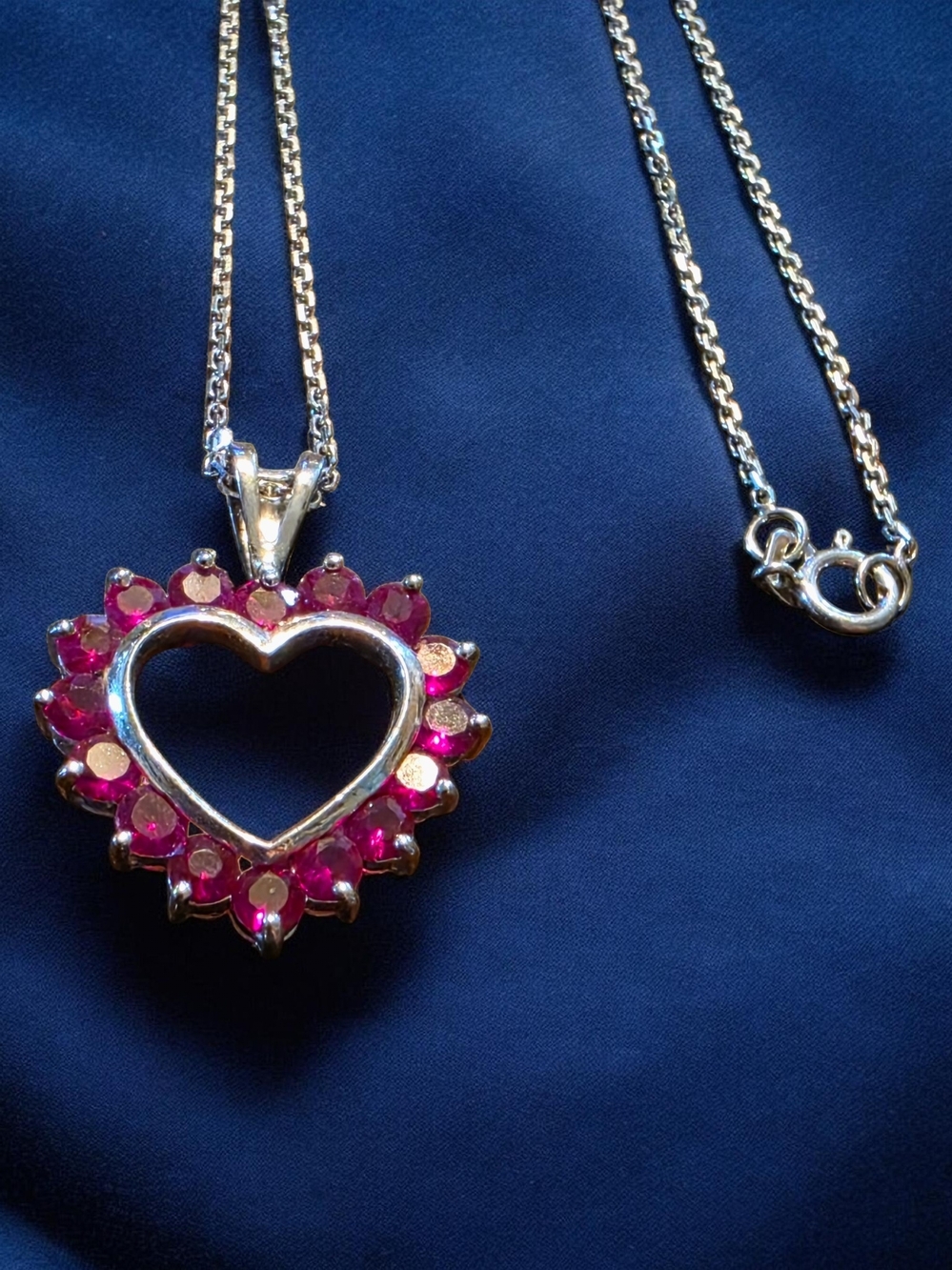 Sterling Silver Ruby Open Heart Pendant Necklace